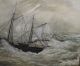 19thc Antique Maritime Steamship Paddle Wheel Ocean Liner Storm Oil Painting Folk Art photo 4