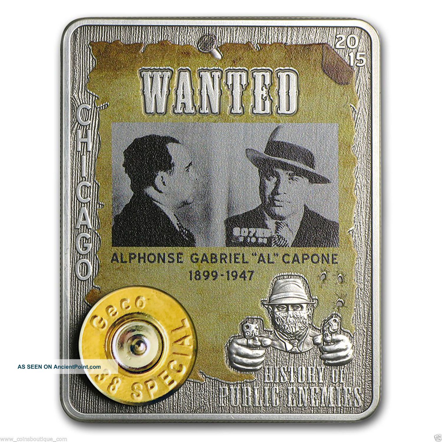 History Of Public Enemies Al Capone 1oz Silver Embed 38 Special Geco Rim The Americas photo
