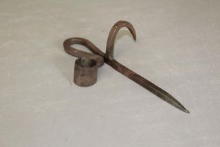 Early 19th C Pennsylvania Wrought Iron Miner ' S Candle Holder Sticking Tommy photo