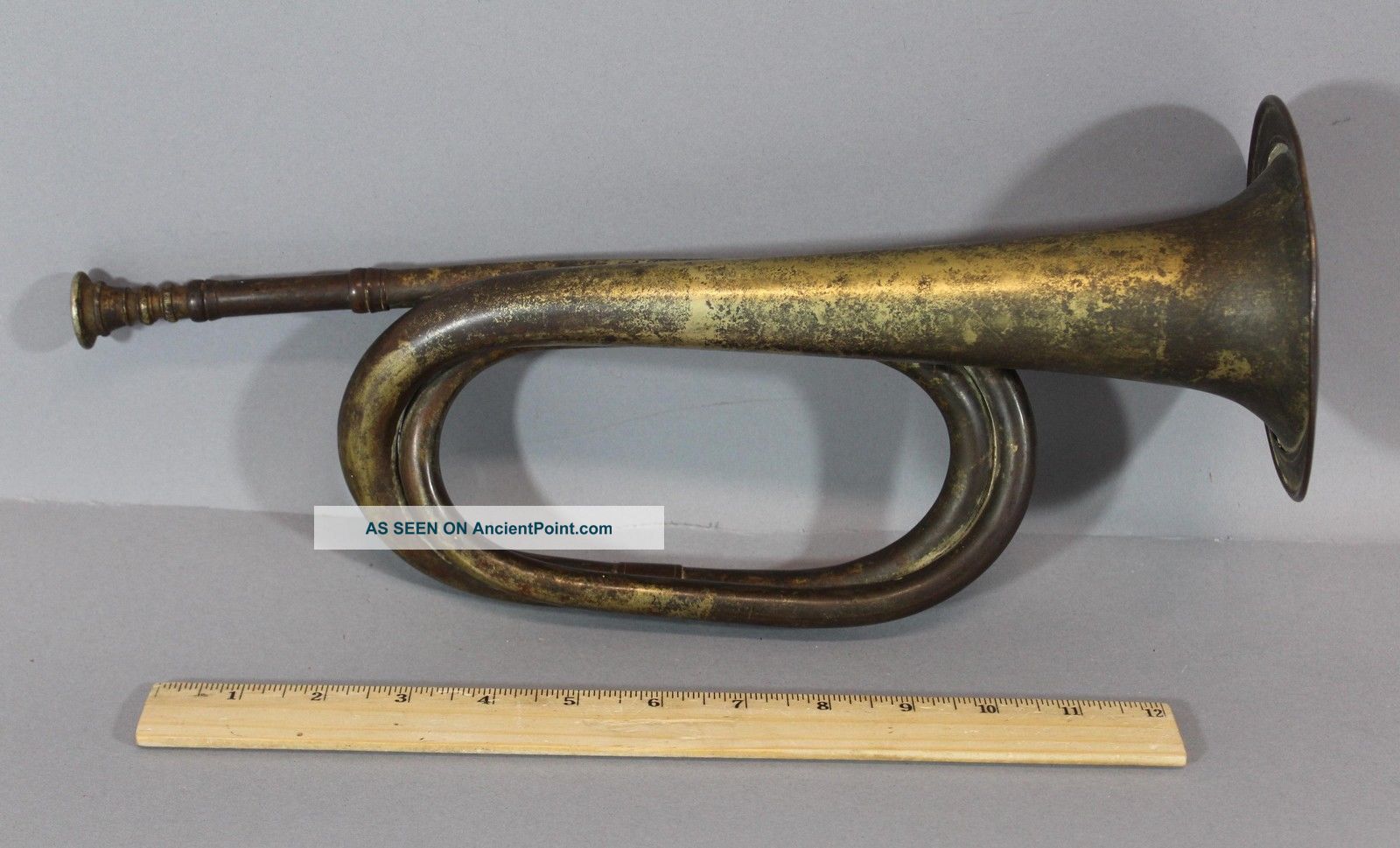 Mid - 19thc Antique Military Bugle,  Dovetailed Body,  Copper Rim, Brass photo