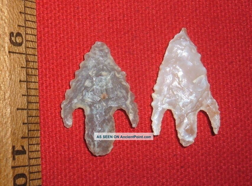 (2) Rare Sahara Neolithic Recurve Stemmed Points,  Prehistoric African Artifacts Neolithic & Paleolithic photo