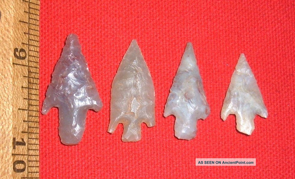(4) Fine Small Sahara Neolithic Stemmed Points,  Prehistoric African Artifacts Neolithic & Paleolithic photo