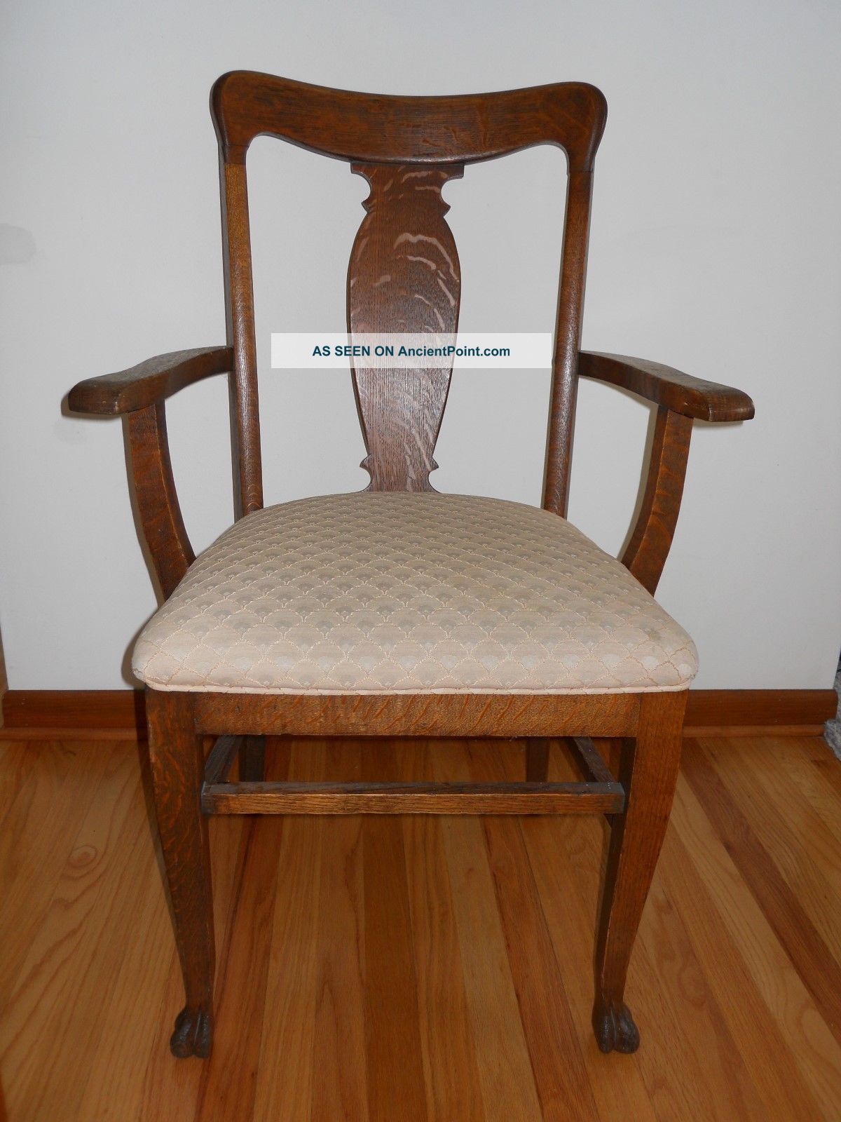 Antique Oak T Back Chair Dining Room With Arm Rests. 1900-1950 photo
