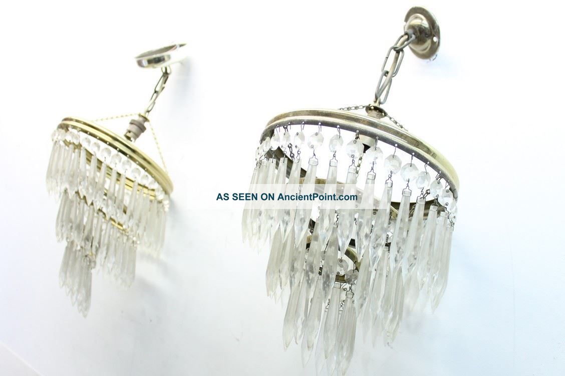 2 X Czech Bohemian Crystal 3 - Tier Chandeliers 23cm X 43cm Chandeliers, Fixtures, Sconces photo