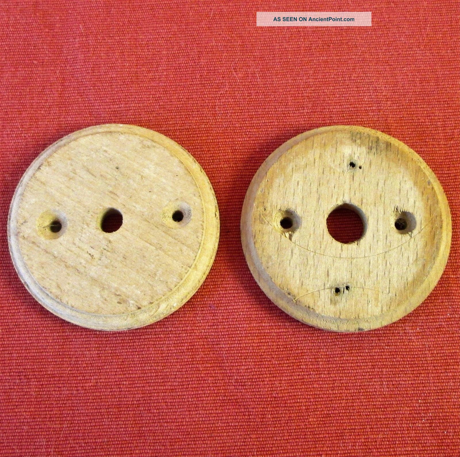 Pair Vintage French Round Wood Pattress Mounts For Light Switch