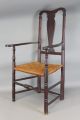 Rare 18th C Ct Queen Anne Armchair Red Stain & Varnish Porringer Hands Primitives photo 1