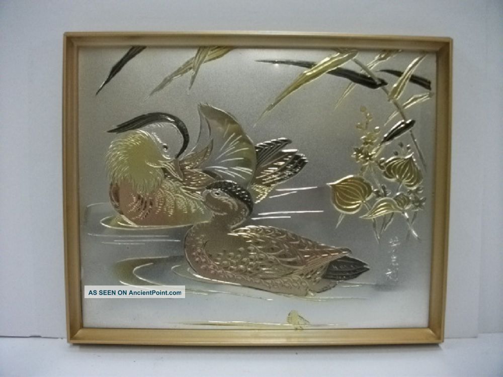 Pure Gold,  Pure Silver,  A Metal Engraving Product.  Mandarin Duck.  Yosimi ' S Work Metalware photo