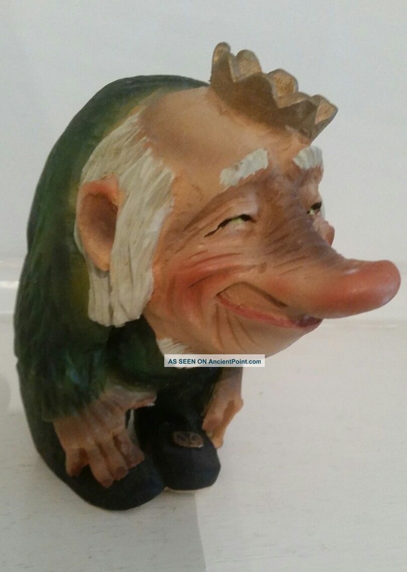 Norwegian Henning - Large Troll With Crown - Signed - Carved Folk Art - Norway Carved Figures photo