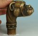 Fierce Asian Chinese Old Bronze Hand Carved Dog Statue Walking Stick Head Other Antique Chinese Statues photo 1
