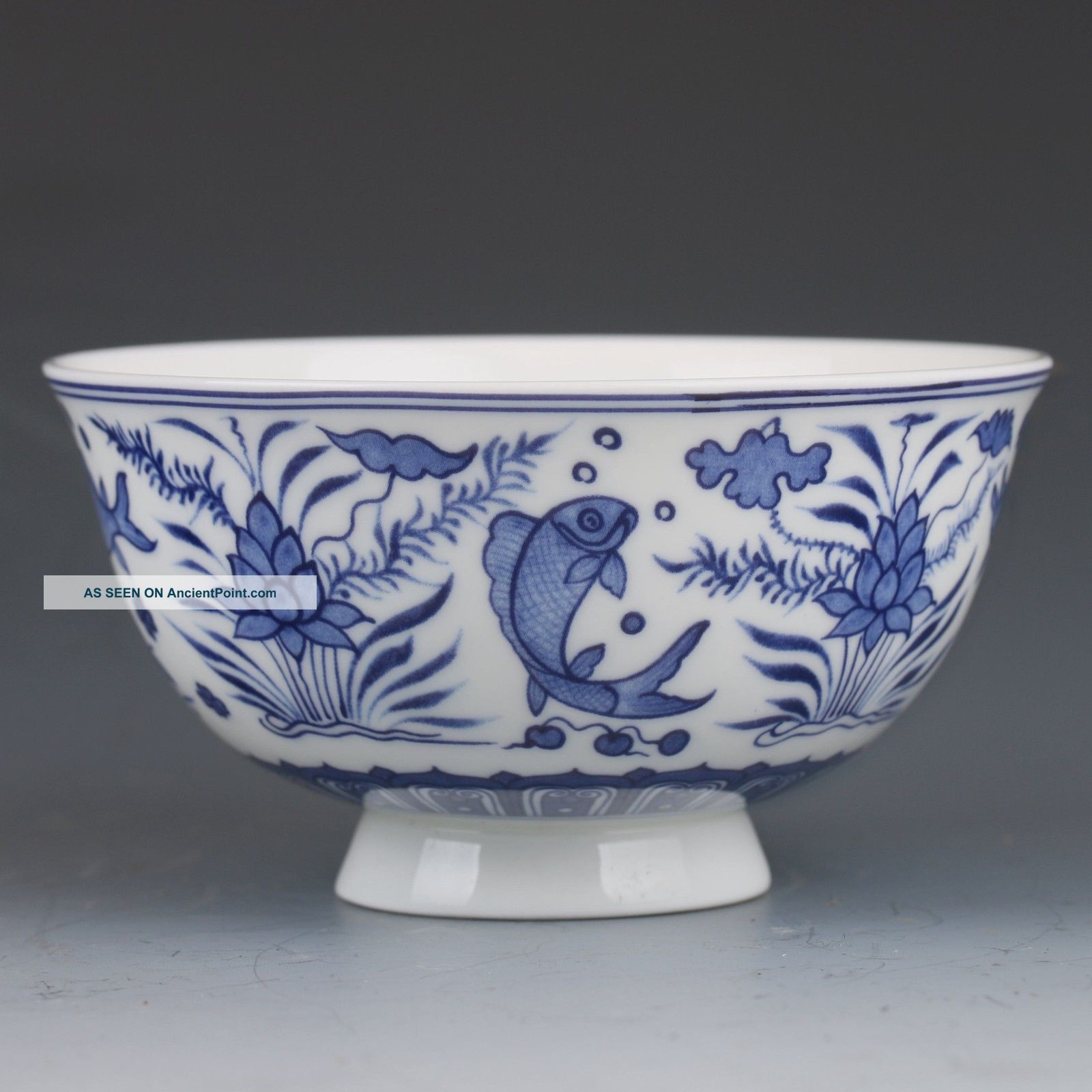 Chinese Porcelain Bowl Hand - Painted Goldfish & Louts W Qianlong Mark G509 Bowls photo
