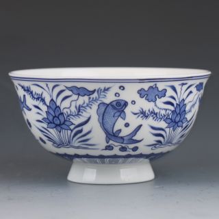 Chinese Porcelain Bowl Hand - Painted Goldfish & Louts W Qianlong Mark G509 photo
