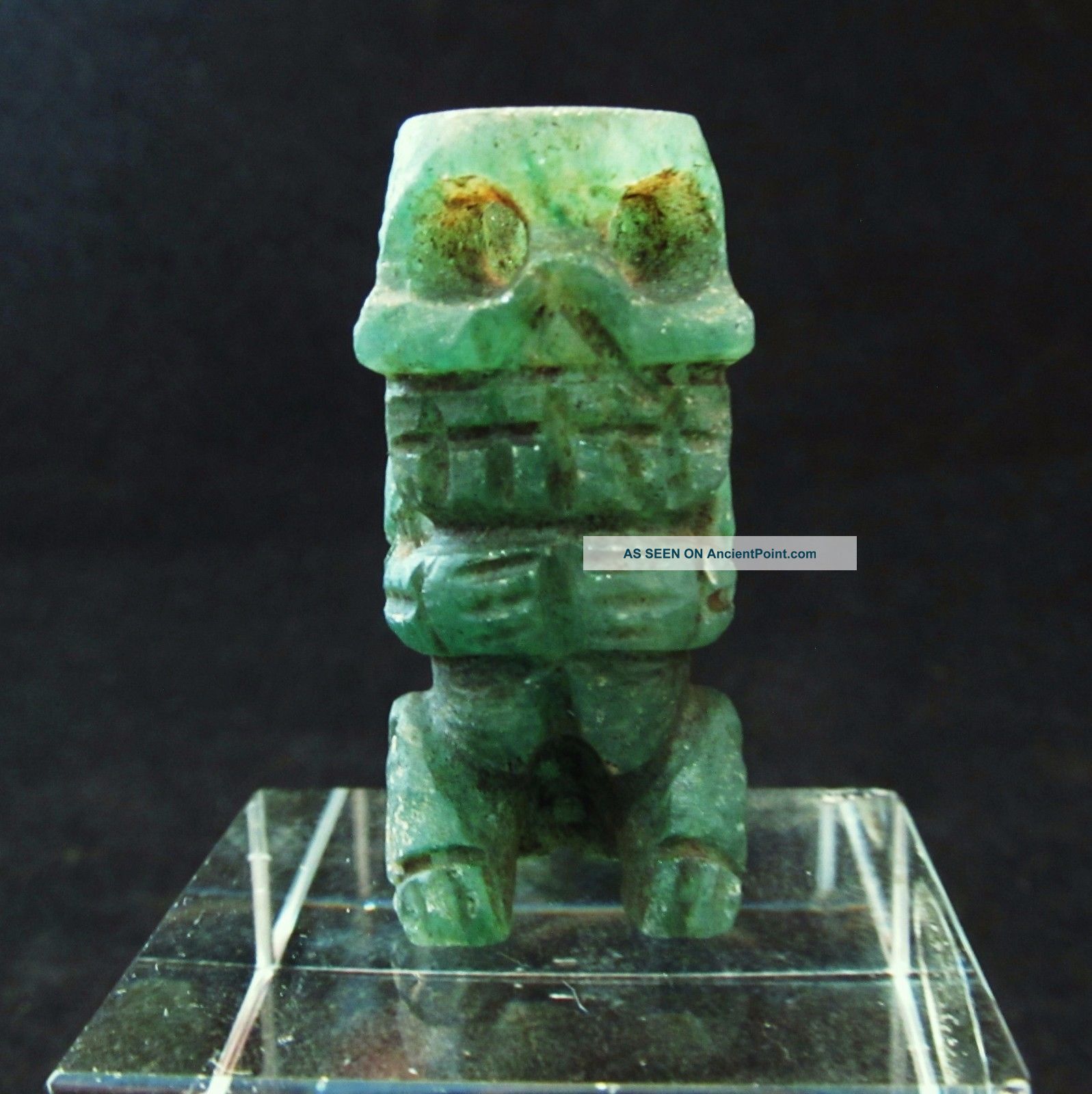 Pre - Columbian Taino Translucent Green Jade Skeleton Skull Idol Bead Stunning The Americas photo