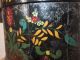 Antique Primitive Wood Bucket,  Black Floral Painted Folk Art Firkin Sugar Bucket Primitives photo 1