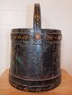 Antique Primitive Wood Bucket,  Black Floral Painted Folk Art Firkin Sugar Bucket Primitives photo 2