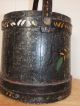Antique Primitive Wood Bucket,  Black Floral Painted Folk Art Firkin Sugar Bucket Primitives photo 3