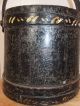 Antique Primitive Wood Bucket,  Black Floral Painted Folk Art Firkin Sugar Bucket Primitives photo 4