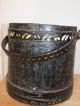 Antique Primitive Wood Bucket,  Black Floral Painted Folk Art Firkin Sugar Bucket Primitives photo 5