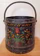 Antique Primitive Wood Bucket,  Black Floral Painted Folk Art Firkin Sugar Bucket Primitives photo 6