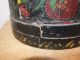 Antique Primitive Wood Bucket,  Black Floral Painted Folk Art Firkin Sugar Bucket Primitives photo 7