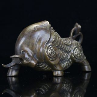 Chinese Antique Brass Hand Carved Cattle Statue W Xuande Mark photo