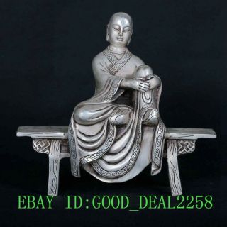 Tibet Tibetan Silver Copper Hand - Carved Benches Buddha Statue Sy688 photo