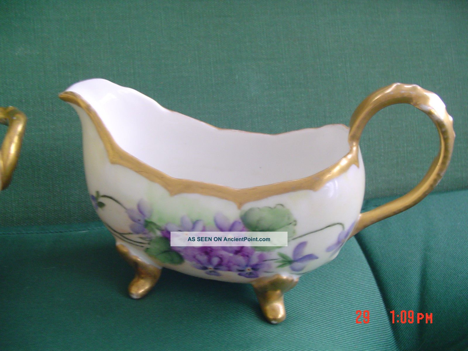 Antique Vintage Porcelain Limoges France Sugar And Creamer Purple Pansies Creamers & Sugar Bowls photo