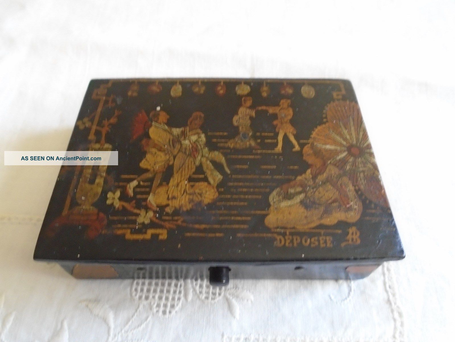 Vintage Small French Hand Painted Wooden Candy Or Jewerly Box Boxes photo
