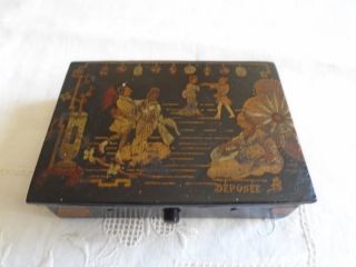 Vintage Small French Hand Painted Wooden Candy Or Jewerly Box photo