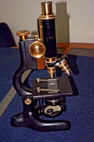 Antique Vintage 1915 Bausch & Lomb Jug Handle Brass Microscope Brass/cast Iron photo