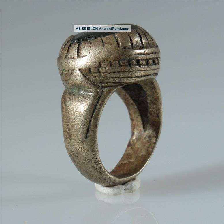 9005 Old Tuareg Silver Ring Glass Niger Other African Antiques photo