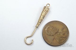 Antique English Late Victorian 9 Carat Gold Button Hook Sewing Charm C1900 photo