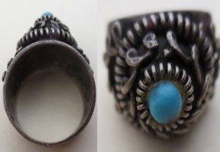 1904 Antique Hand Made Jewelry - Silver Ring W/ Blue Stone - Armenian Inscription photo