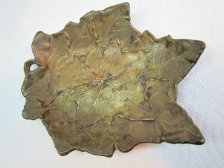 Mid Century Brass Ivy Leaf Tray Tip Card Trinket Jewelry Coin Tray Ornate Veins photo
