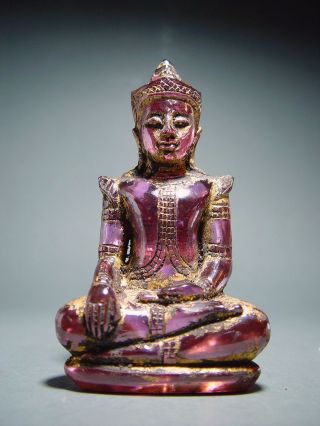 Antique Phra Hin ' Kru Hod ' Quartz Crystal Meditating Crowned Buddha Relic 14/15c photo