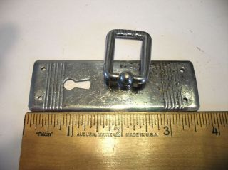 Vintage Chrome Drop Ring Dresser Drawer Cabinet Pull Rectangular Base Key Hole photo