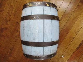 Antique Wood Keg Small 4 Band Barrel 12 1/2t 10 1/2dia Robbin Egg Blue Paint (t) photo