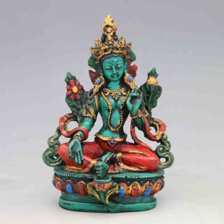 Vintage Antique Turquoise Hand - Carved Tibet Buddha Statues - Green Tara X0233 photo