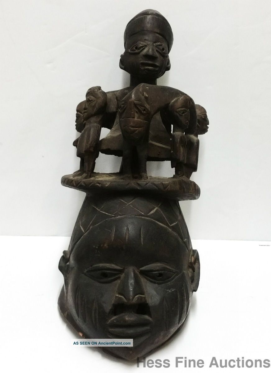 Antique African Ceremonial Fertility Rite Ritual Handcrafted Wood Carving Mask Masks photo