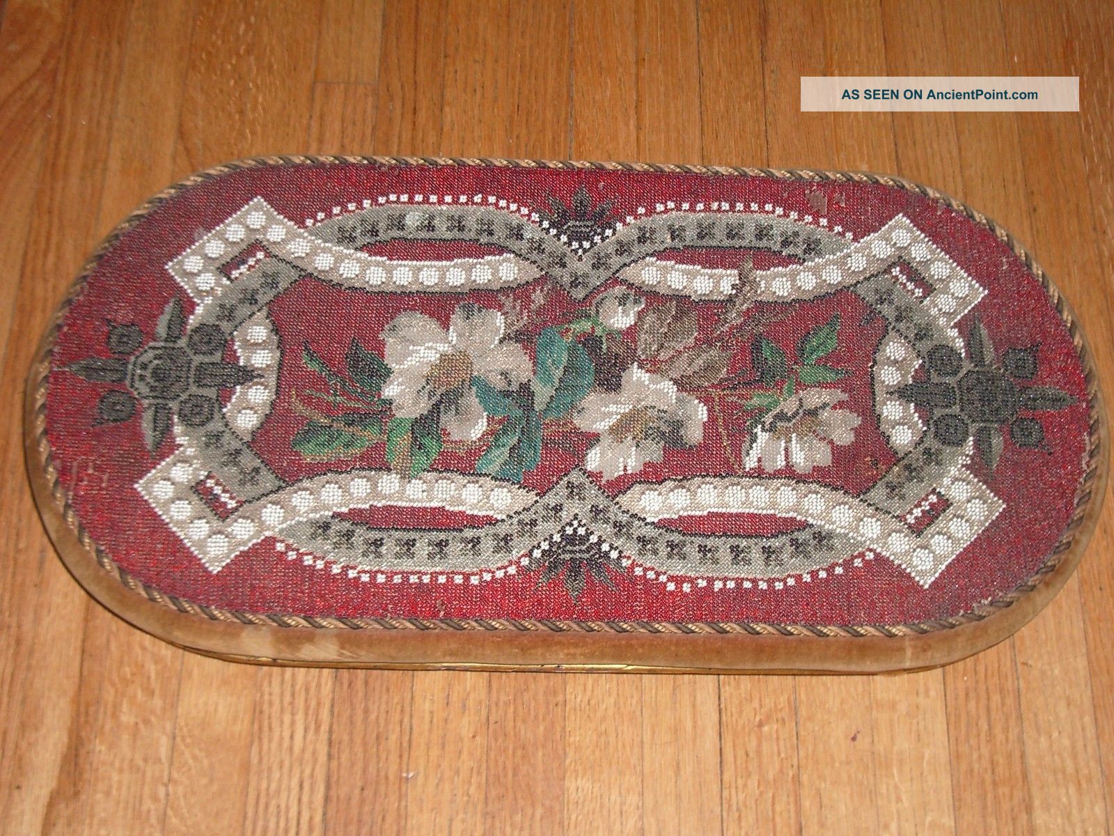 Antique Mahogany English Victorian Tea Tray Hand Beaded Trivet Trivets photo