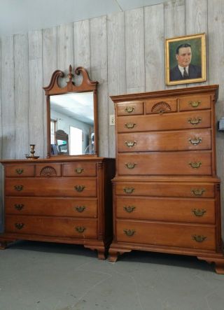 Vintage Kling Solid Maple His & Hers Dressers Highboy Mid - Century Modern Pair photo