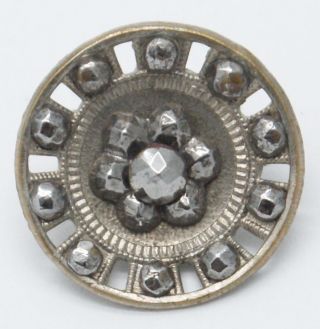 Antique White Metal Button W/ 10 Cut Steels On Rim,  7 Cut Steels In Center 18mm photo