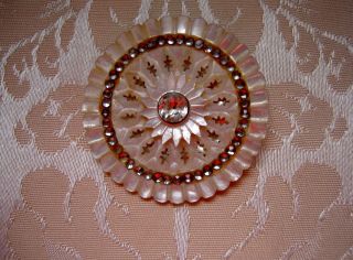 French Mother Of Pearl Button With Strass 18 Th Century Diameter 1.  456 Inch photo