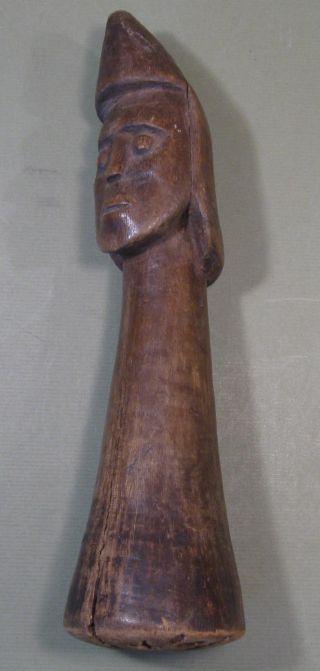 Old Carved Wooden Food Pounder,  Oceania (pacific Islands),  Figural Head photo