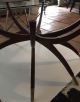 Mid Century Lg Brass Etched Coffee Table With Folding Spider Leg Wood Base Only Mid-Century Modernism photo 3
