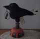 Primitive Wool Crow Bird Pedestal Charm Make Do Pin Cushion Pfatt Ehag Primitives photo 1