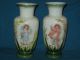 Pair Antique Victorian Hand Painted Enamel Bristol Opaline Glass Mantle Vases Vases photo 1