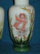 Pair Antique Victorian Hand Painted Enamel Bristol Opaline Glass Mantle Vases Vases photo 2