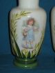 Pair Antique Victorian Hand Painted Enamel Bristol Opaline Glass Mantle Vases Vases photo 3