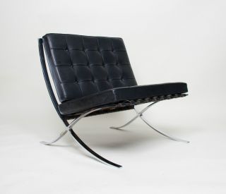 Knoll Mies Van Der Rohe Barcelona Chair Black Leather Mid Century photo