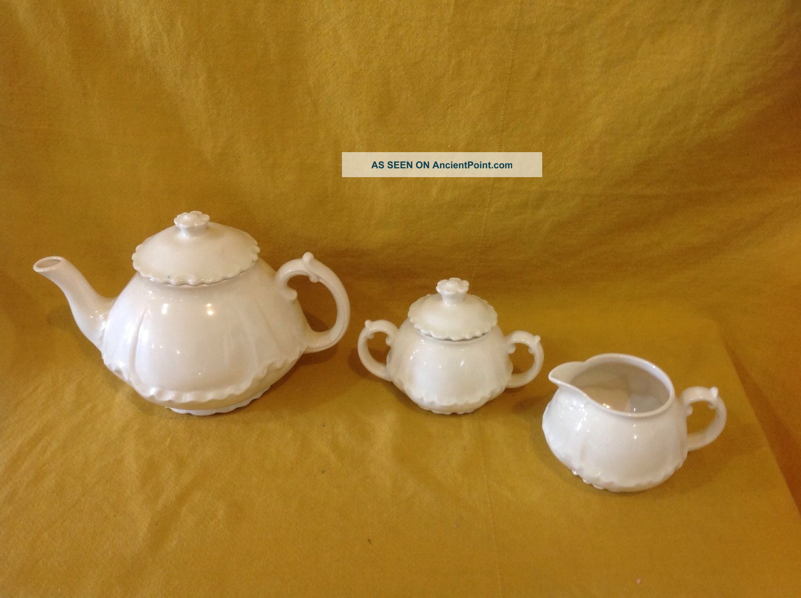 Vintage Porcelain White China Teapot Creamer Sugar.  Y Chamber Pots photo